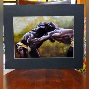 Print Picture 2 African Men Wrestling (Tribal Culture) trimmed On firm cover 💯